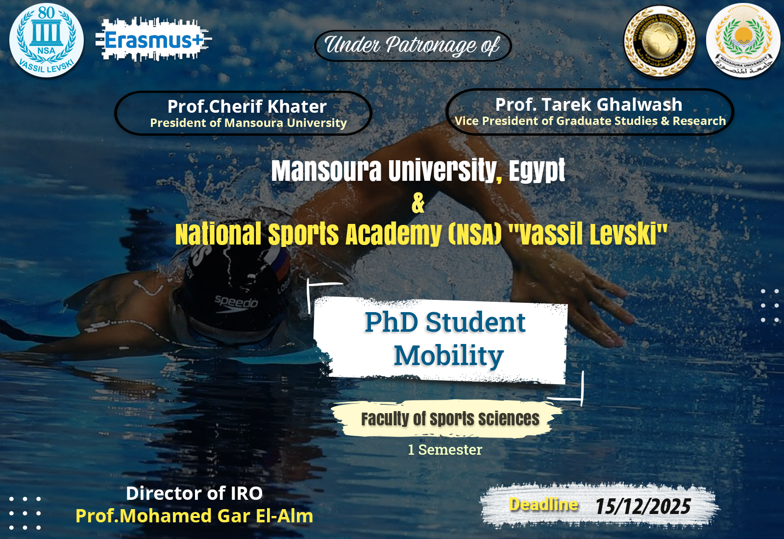 منحة خاصة بجامعة المنصورة ممولة بالكامل للاكاديمية الدولية لعلوم الرياضة National Sports Academy بدولة بلغاريا